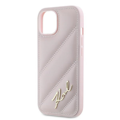 Etui til Apple iPhone 15 Plus, Karl Lagerfeld, Diagonal Quilted Script, Pink