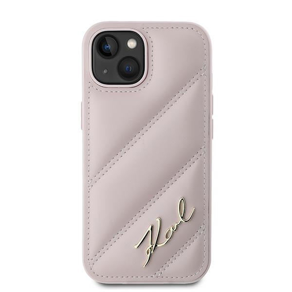 Etui til Apple iPhone 15 Plus, Karl Lagerfeld, Diagonal Quilted Script, Pink