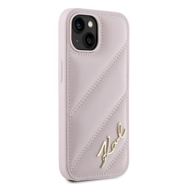 Etui til Apple iPhone 15 Plus, Karl Lagerfeld, Diagonal Quilted Script, Pink