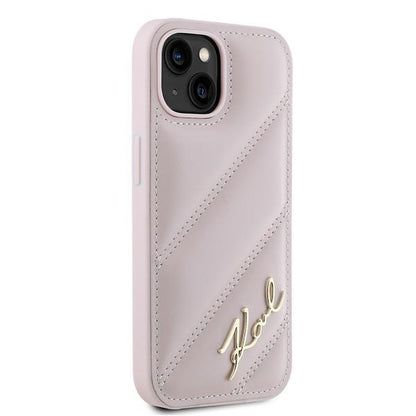 Etui til Apple iPhone 15 Plus, Karl Lagerfeld, Diagonal Quilted Script, Pink