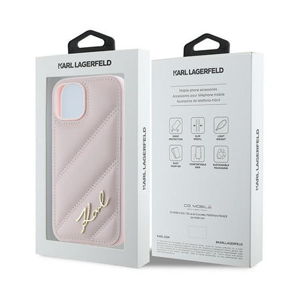 Etui til Apple iPhone 15 Plus, Karl Lagerfeld, Diagonal Quilted Script, Pink