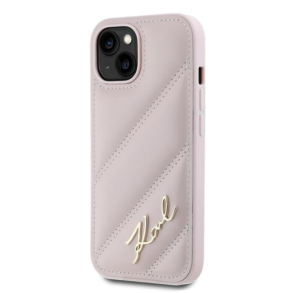 Etui til Apple iPhone 15 Plus, Karl Lagerfeld, Diagonal Quilted Script, Pink