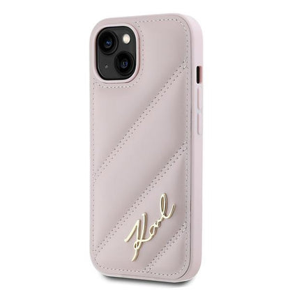 Etui til Apple iPhone 15 Plus, Karl Lagerfeld, Diagonal Quilted Script, Pink