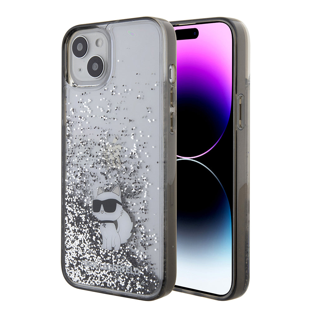 Etui til Apple iPhone 15 Plus, Karl Lagerfeld, Liquid Glitter Choupette, Gennemsigtig