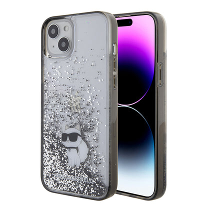 Etui til Apple iPhone 15 Plus, Karl Lagerfeld, Liquid Glitter Choupette, Gennemsigtig