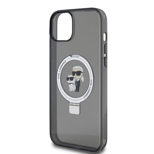 Etui til Apple iPhone 15 Plus, Karl Lagerfeld, Ringstand Karl & Choupette, Sort