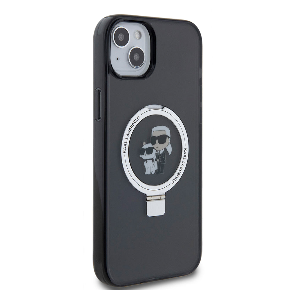 Etui til Apple iPhone 15 Plus, Karl Lagerfeld, Ringstand Karl & Choupette, Sort