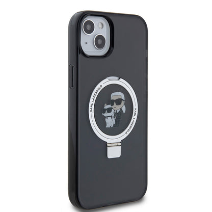 Etui til Apple iPhone 15 Plus, Karl Lagerfeld, Ringstand Karl & Choupette, Sort