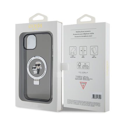 Etui til Apple iPhone 15 Plus, Karl Lagerfeld, Ringstand Karl & Choupette, Sort