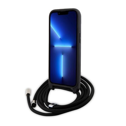 Etui til Apple iPhone 15 Plus, Karl Lagerfeld, Saffiano Crossbody Metal Pin Karl & Choupette, Sort