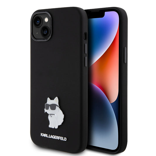 Etui til Apple iPhone 15 Plus, Karl Lagerfeld, Silicone Choupette Metal, Sort
