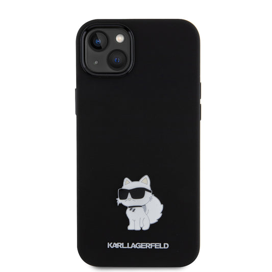 Etui til Apple iPhone 15 Plus, Karl Lagerfeld, Silicone Choupette Metal, Sort