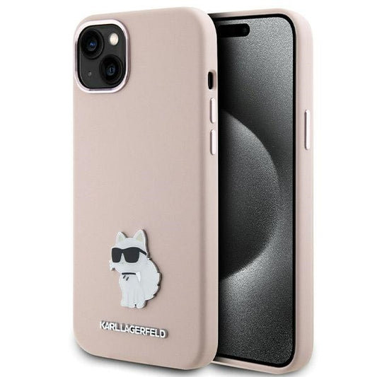 Etui til Apple iPhone 15 Plus, Karl Lagerfeld, Silicone Choupette Metal, Pink