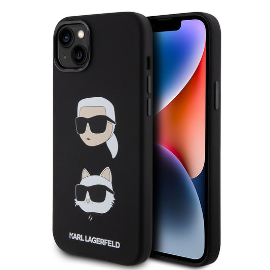 Etui til Apple iPhone 15 Plus, Karl Lagerfeld, Silicone Karl & Choupette's Heads, Sort