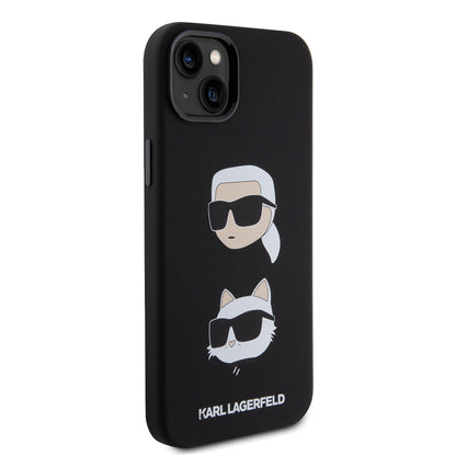 Case for Apple iPhone 15 Plus, Karl Lagerfeld, Silicone Karl & Choupette's Heads, Black