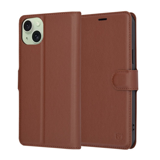 Cover til Apple iPhone 15 Plus, Techsuit, Leather Folio, Brun