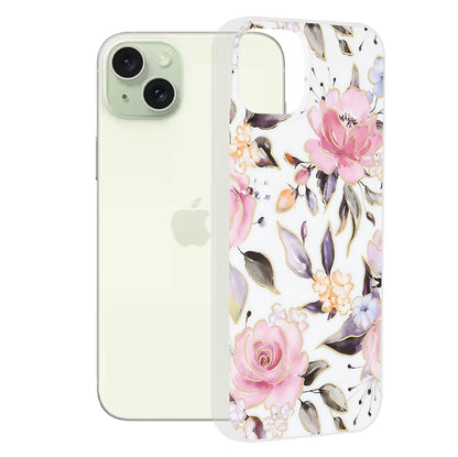 Cover til Apple iPhone 15 Plus, Techsuit, Marble, Hvid