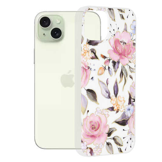 Cover til Apple iPhone 15 Plus, Techsuit, Marble, Hvid