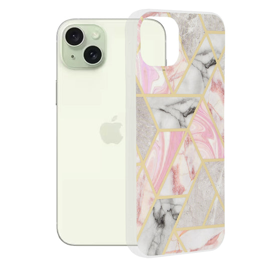 Cover til Apple iPhone 15 Plus, Techsuit, Marble, Pink