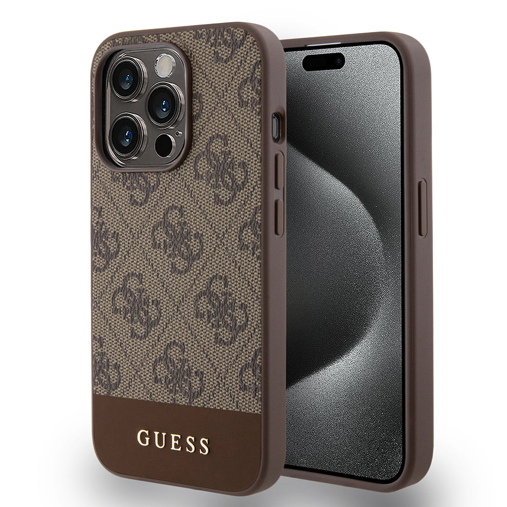 Etui til Apple iPhone 15 Pro, Guess, 4G Stripe, Brun