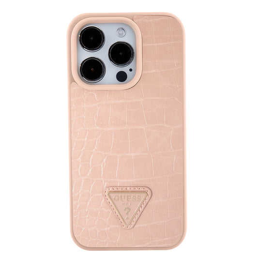Etui til Apple iPhone 15 Pro, Guess, Croco Triangle Metal Logo, Pink