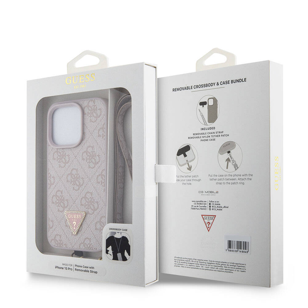 Etui til Apple iPhone 15 Pro, Guess, Crossbody 4G Metal Logo, Pink