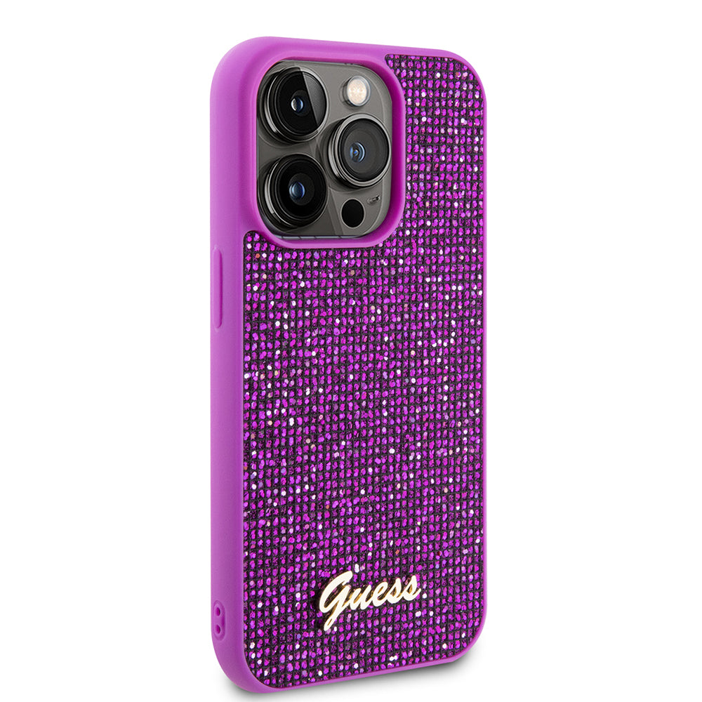 Etui til Apple iPhone 15 Pro, Guess, Disco Metal Script, Fuchsia