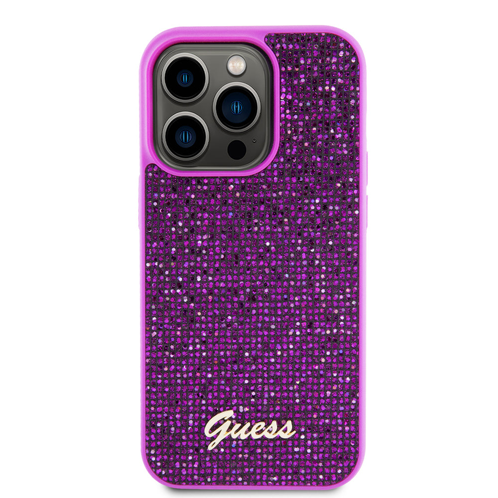 Etui til Apple iPhone 15 Pro, Guess, Disco Metal Script, Fuchsia