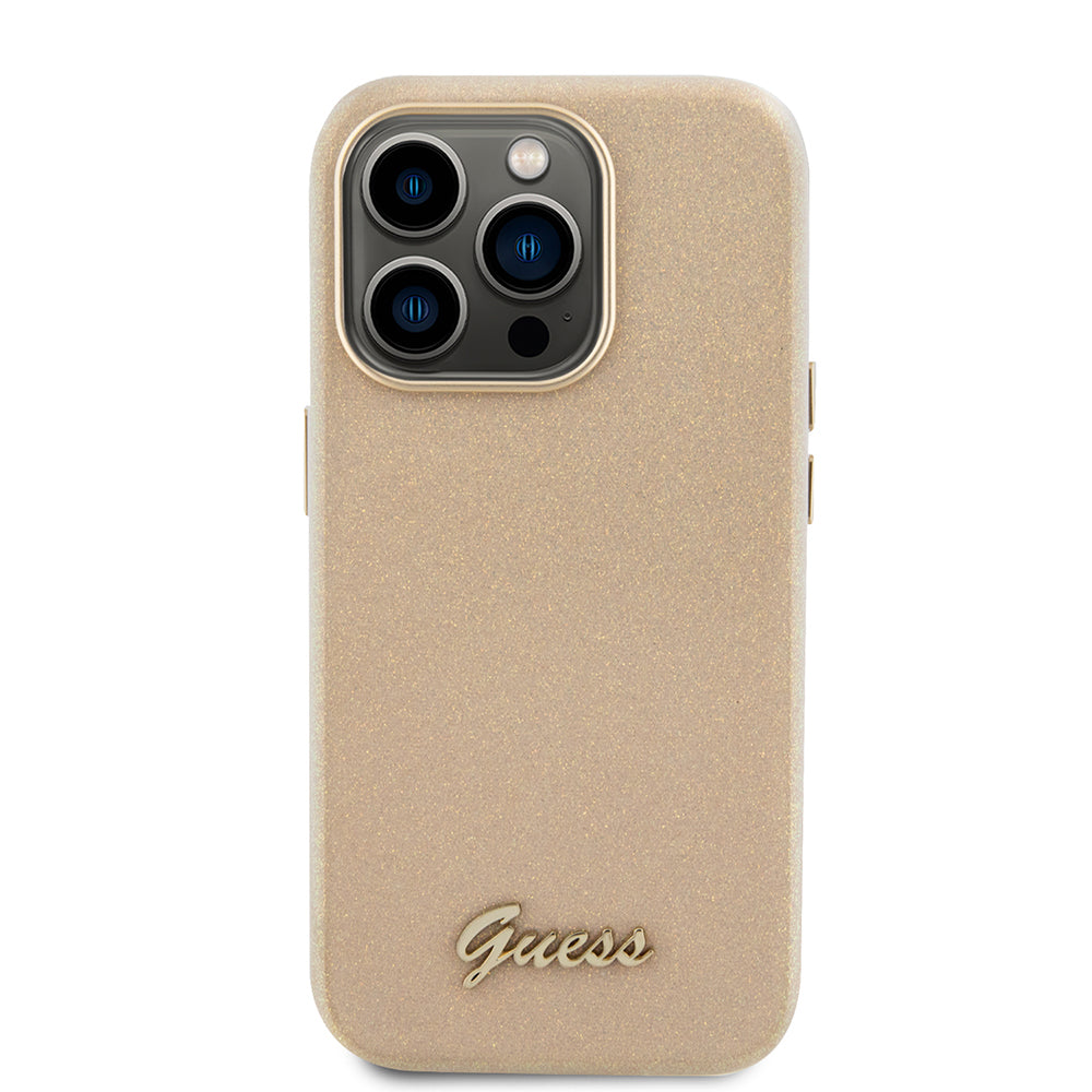 Etui til Apple iPhone 15 Pro, Guess, Glitter Glossy Script, Beige