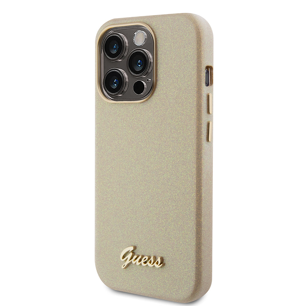 Etui til Apple iPhone 15 Pro, Guess, Glitter Glossy Script, Beige