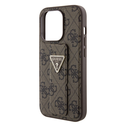 Etui til Apple iPhone 15 Pro, Guess, Grip Stand 4G Triangle Strass, Brun
