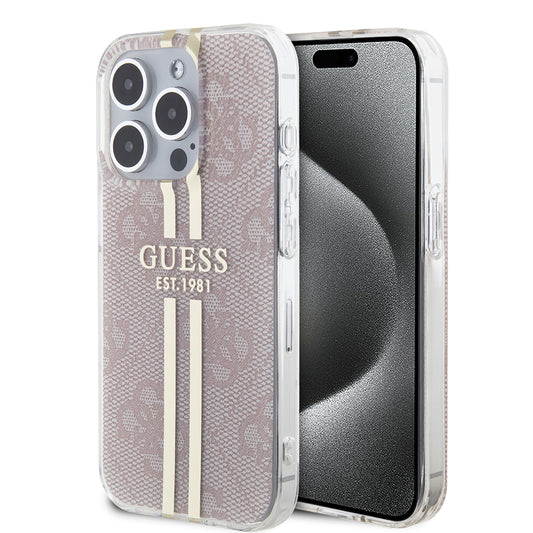 Etui til Apple iPhone 15 Pro, Guess, IML 4G Gold Stripe, Pink