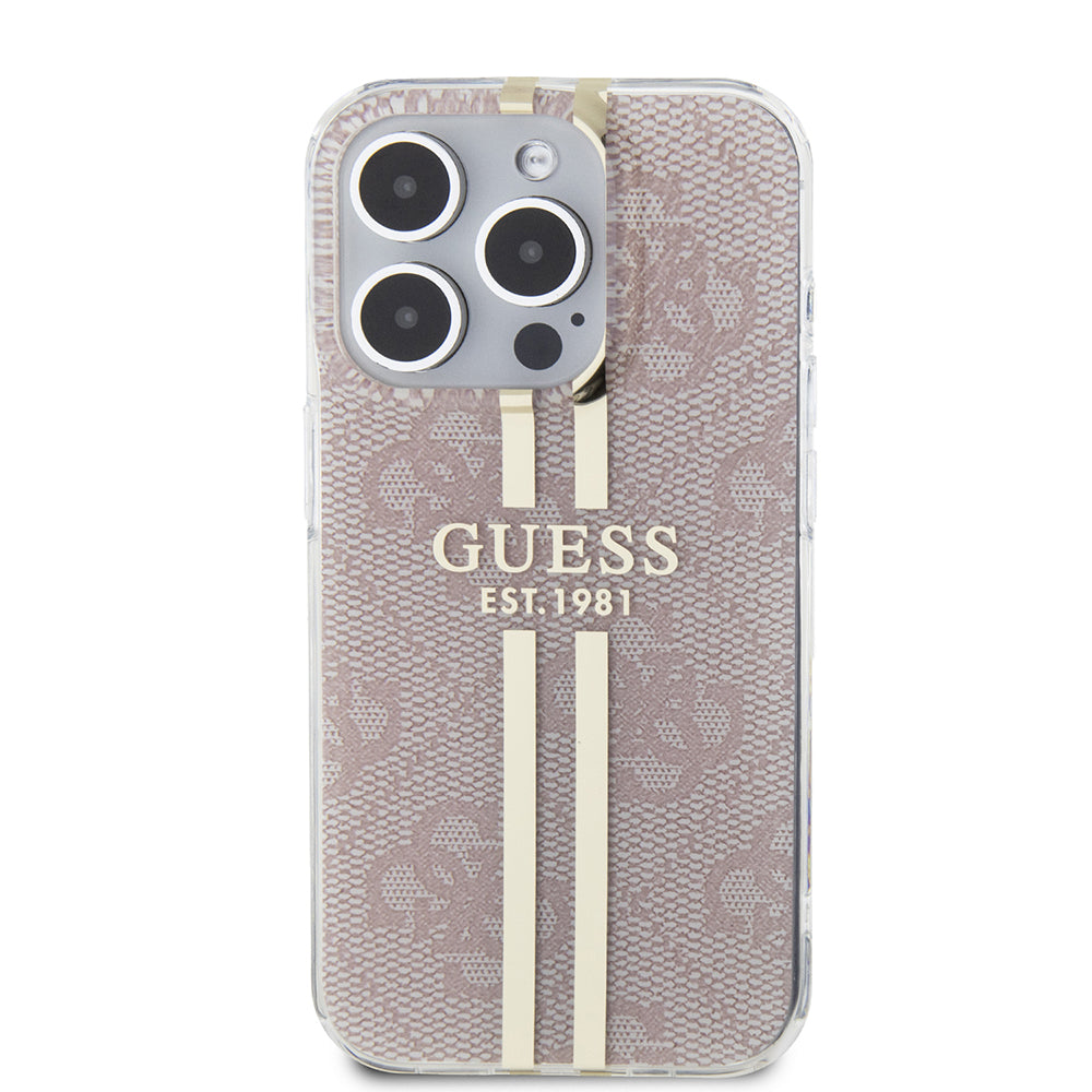 Etui til Apple iPhone 15 Pro, Guess, IML 4G Gold Stripe, Pink