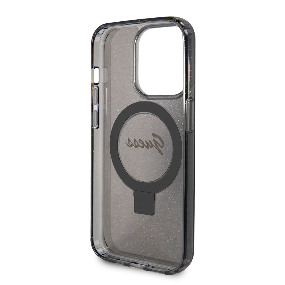 MagSafe cover til Apple iPhone 15 Pro, Guess, IML Ring Stand Glitter, Sort
