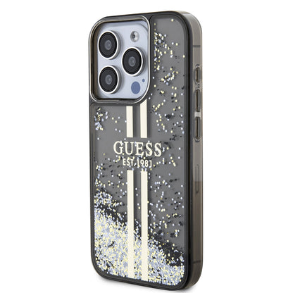 Etui til Apple iPhone 15 Pro, Guess, Liquid Glitter Gold Stripe, Sort