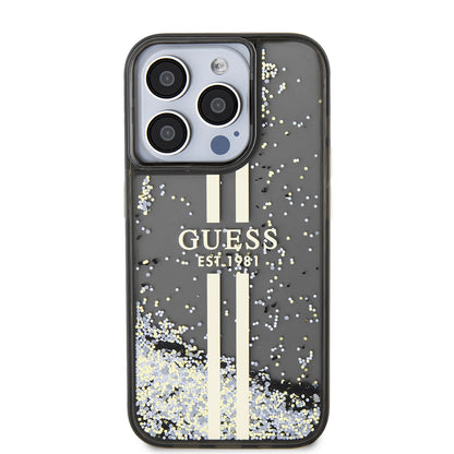 Etui til Apple iPhone 15 Pro, Guess, Liquid Glitter Gold Stripe, Sort