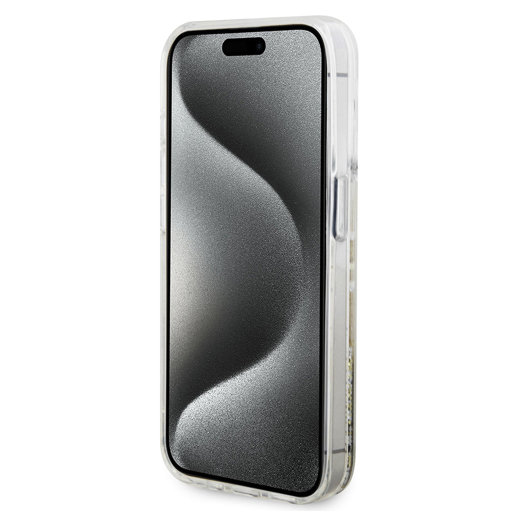 Etui til Apple iPhone 15 Pro, Guess, Liquid Glitter Gold Stripes, Gennemsigtig