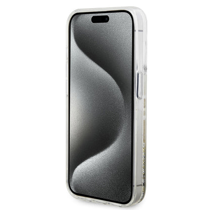 Etui til Apple iPhone 15 Pro, Guess, Liquid Glitter Gold Stripes, Gennemsigtig
