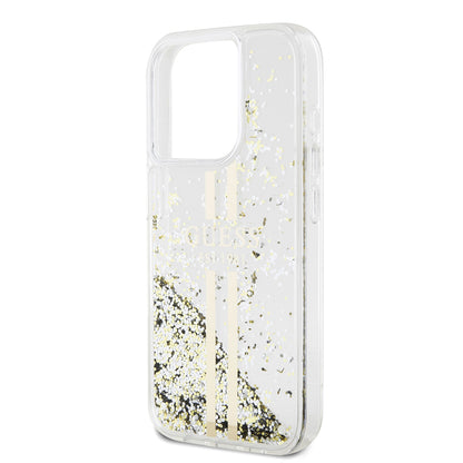 Etui til Apple iPhone 15 Pro, Guess, Liquid Glitter Gold Stripes, Gennemsigtig