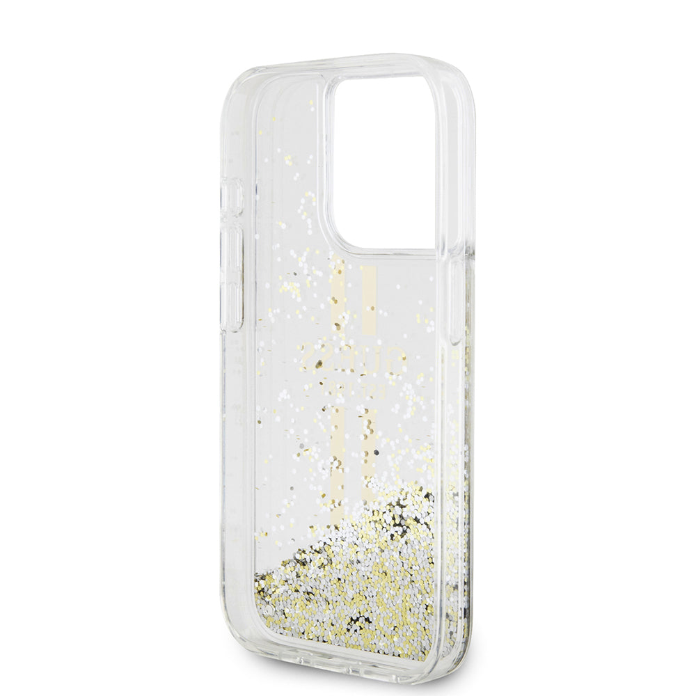 Etui til Apple iPhone 15 Pro, Guess, Liquid Glitter Gold Stripes, Gennemsigtig