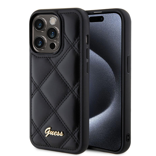 Etui til Apple iPhone 15 Pro, Guess, Quilted Metal Logo, Sort