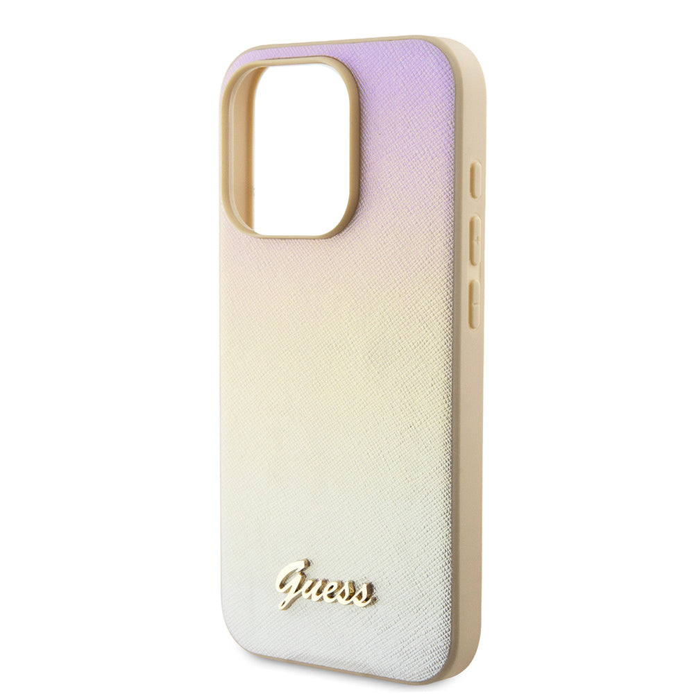 Etui til Apple iPhone 15 Pro, Guess, Saffiano Iridescent Script, Gylden
