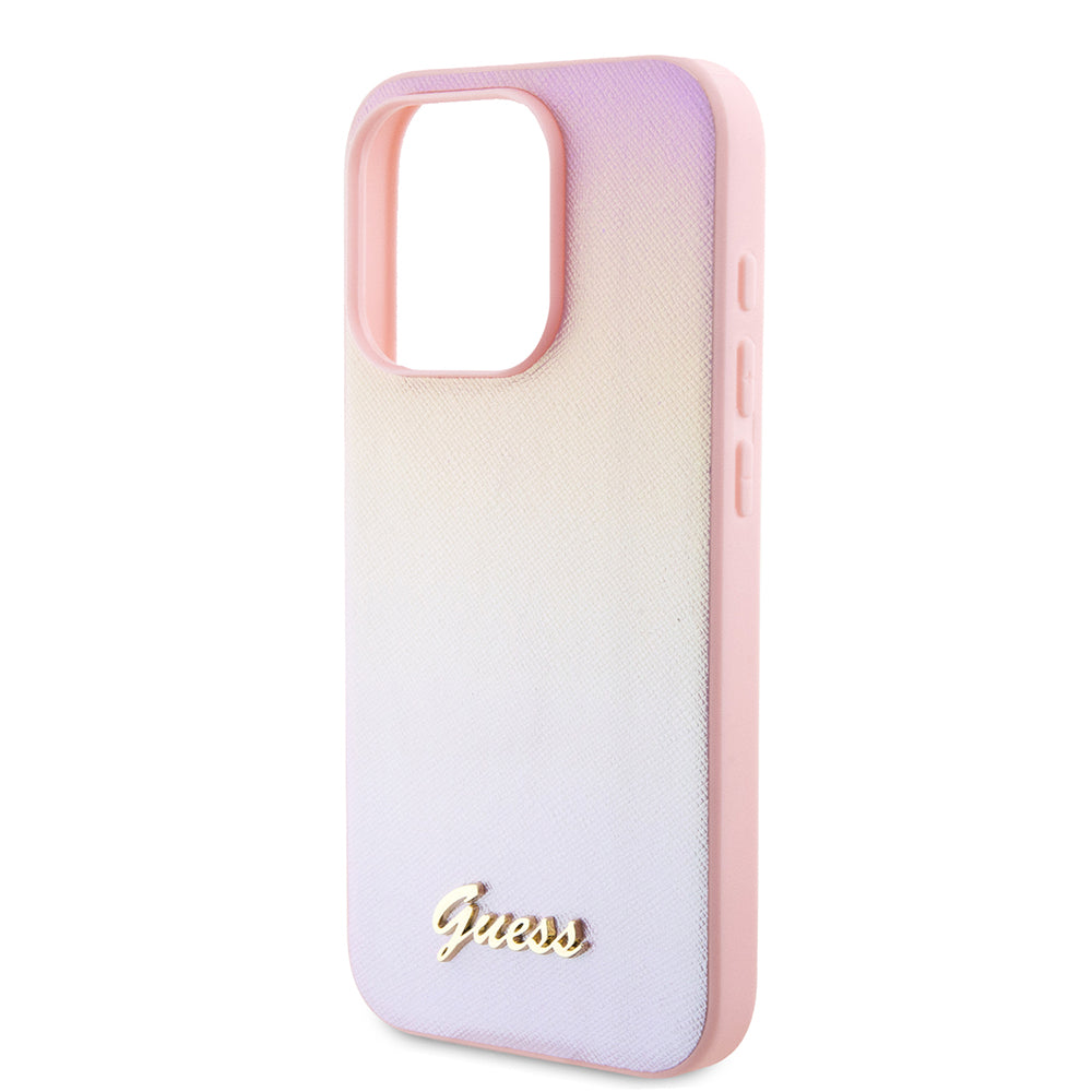 Etui til Apple iPhone 15 Pro, Guess, Saffiano Iridescent Script, Pink
