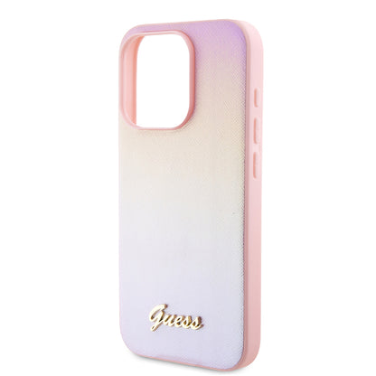 Etui til Apple iPhone 15 Pro, Guess, Saffiano Iridescent Script, Pink