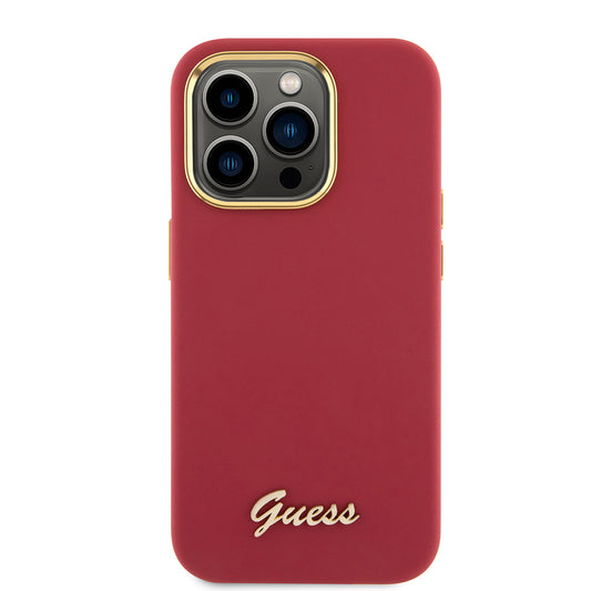 Etui til Apple iPhone 15 Pro, Guess, Script Metal Logo & Ramme, Rosa