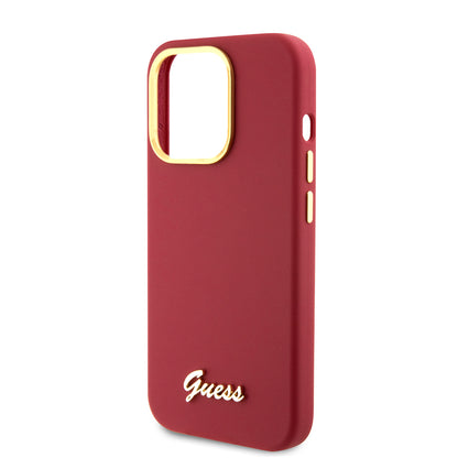 Etui til Apple iPhone 15 Pro, Guess, Script Metal Logo & Ramme, Rosa