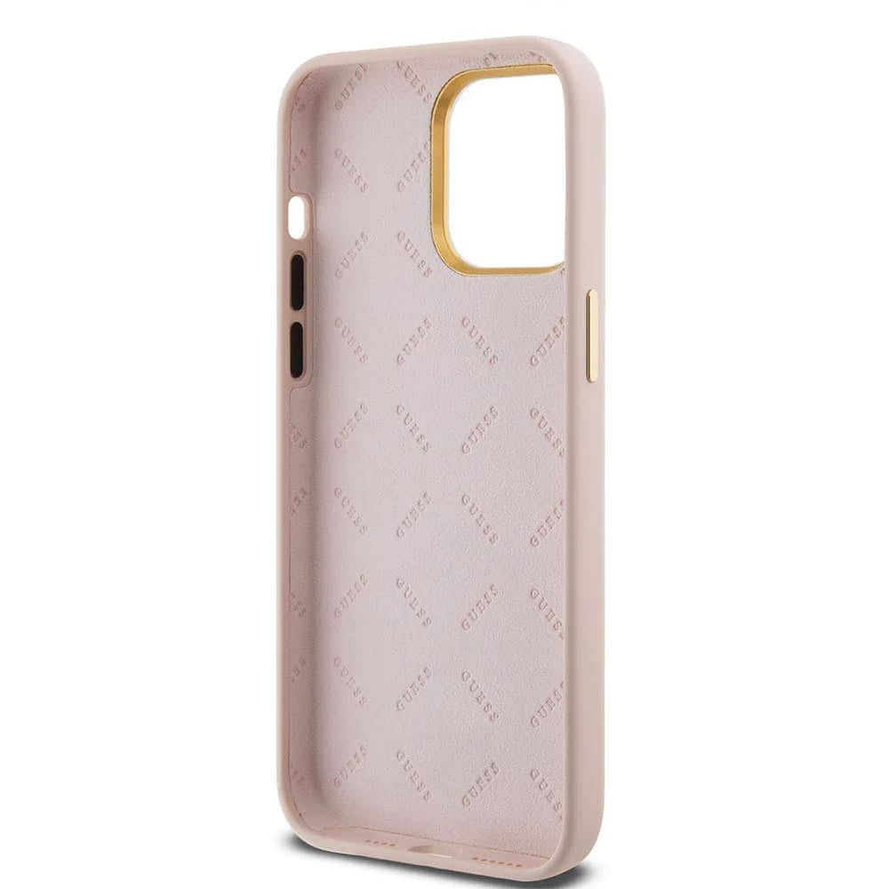 Case for Apple iPhone 15 Pro, Guess, Script Metal Logo & Frame, Light Pink