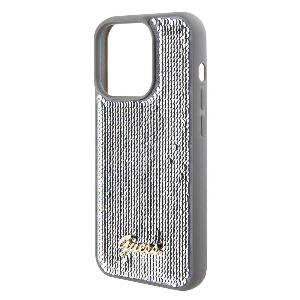 Etui til Apple iPhone 15 Pro, Guess, Sequin Script Metal, Sølvfarvet