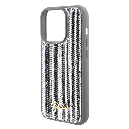 Etui til Apple iPhone 15 Pro, Guess, Sequin Script Metal, Sølvfarvet