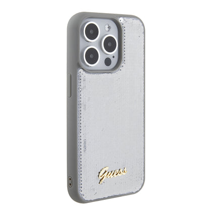 Etui til Apple iPhone 15 Pro, Guess, Sequin Script Metal, Sølvfarvet